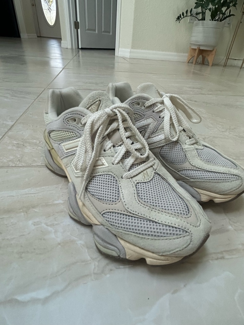 New Balance Off-White Mesh & Suede Sneakers